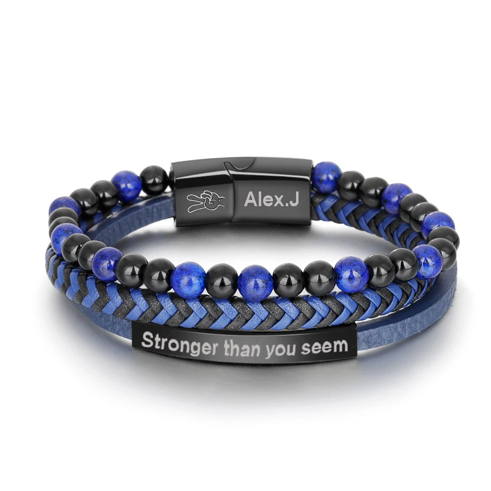 

Браслет PRMOO из нержавеющей стали с изображением индивидуального текста имени и логотипа, браслет с вулканическими камнями, кожаный магнитн...