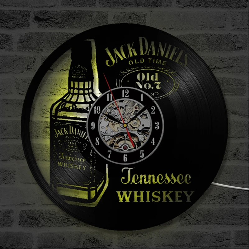

A Bottle of Whiskey Beer Wall Clock Beer Vinyl Record Wall Clock Modern Design Vintage Vinyl Clocks LED Lighting Wall Watch klok