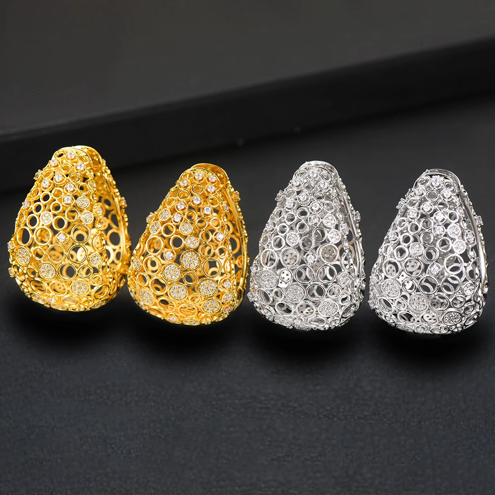 GODKI Luxury Hollow Fat/Wide Chic Hoop Earrings For Women Earrings Jewelry Charms Elegant Full Mirco Cubic Zircon Dubai Wedding