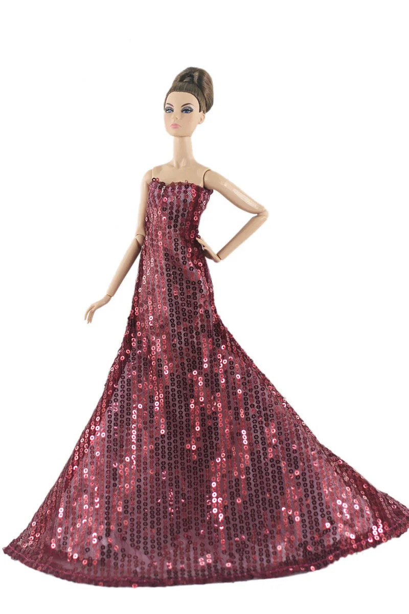 

Elegant Wine Red Sequins Dress Outfit Set for Barbie 1/6 30cm BJD FR Doll Clothes Accessories Play House Dressing Up Toys Gift