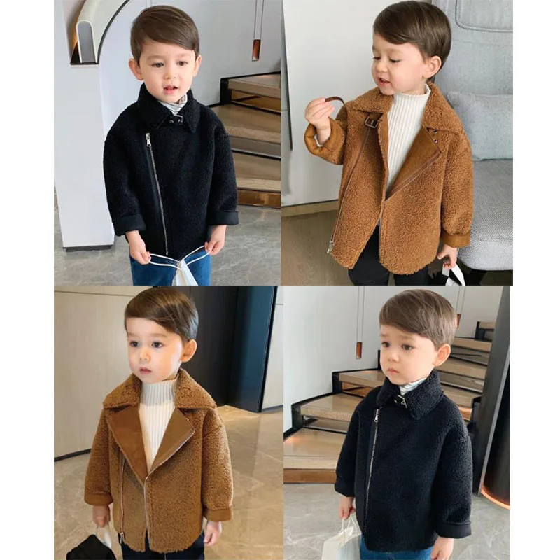 2019 г. Зимняя куртка для маленьких мальчиков детское пушистое пальто из овечьей