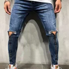 Новые мужские рваные джинсы с длинной молнией, облегающие мужские брюки-карандаш полной длины черного цвета