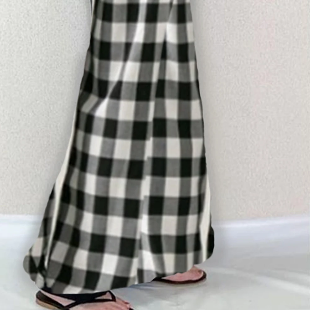 

Dress 2021 New Style Lattice Sleeveless Switching Maxi Length Ladies Fashion A-line Dressing Check Pattern OL Commuting Dress