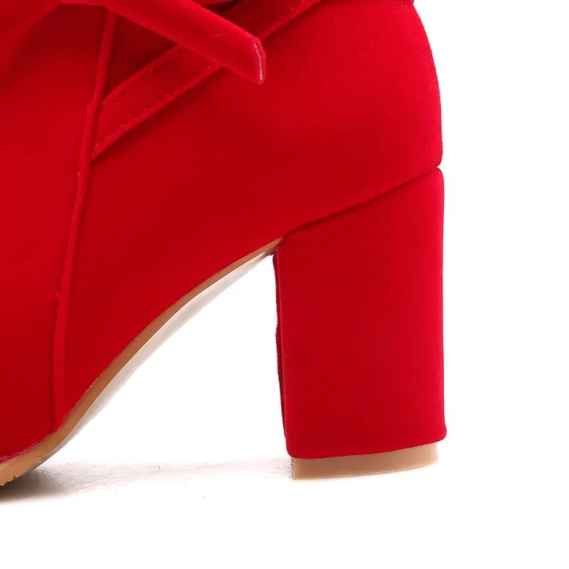 Большой Размеры 1 мадам грубый каблук полусапожки Чистый цвет цилиндрические