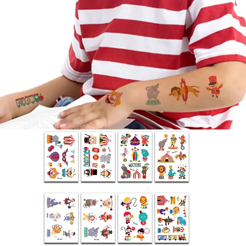 

J2FF 8 Sheets Cartoon Animal Circus Tattoo Stickers Kids Cute Temporary Tattoos Art Children Birthday Kids Bachelorette Party