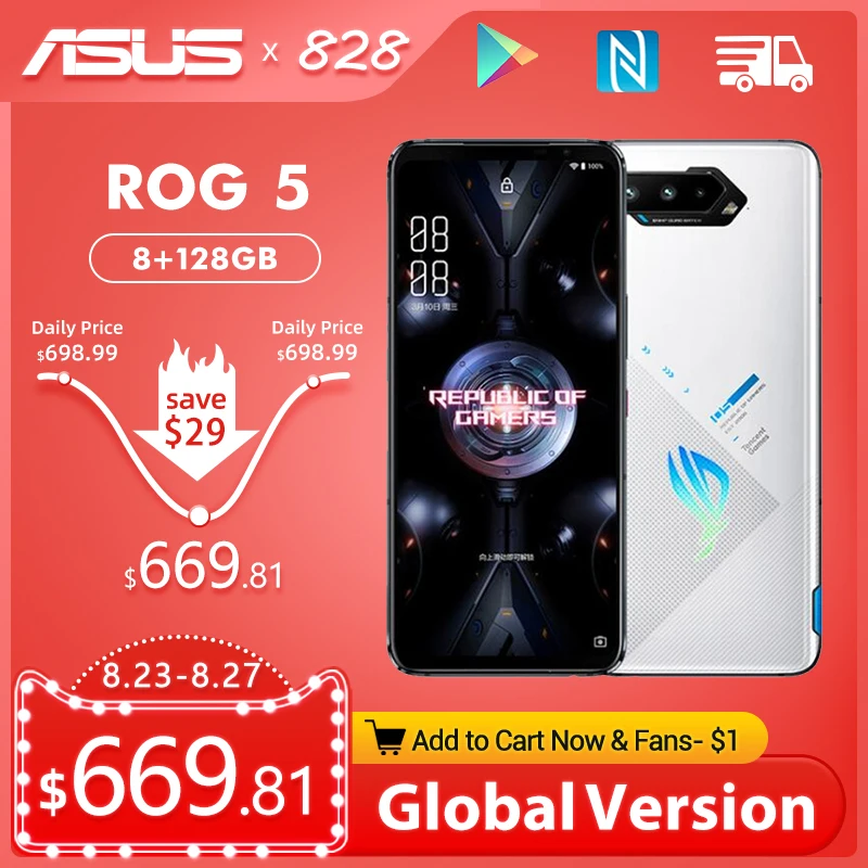 Смартфон ASUS ROG 5 16 ГБ ОЗУ глобальная версия Гб ПЗУ 256 мАч 65 Вт NFC Android|Смартфоны| |