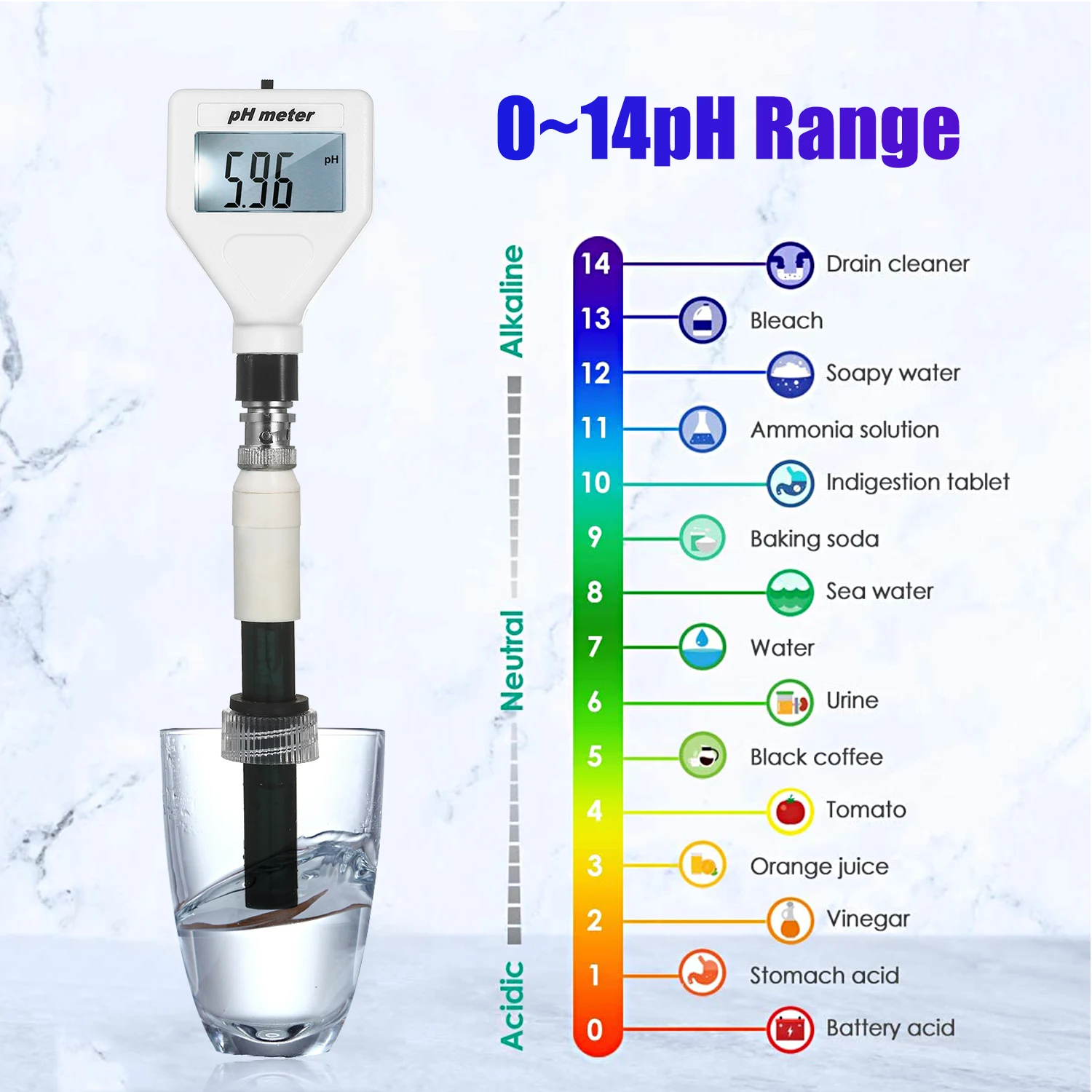 1 5-дюймовый ЖК-дисплей рН-метр для воды Тесты 0 00 ~ 14.00pH диапазон измерения