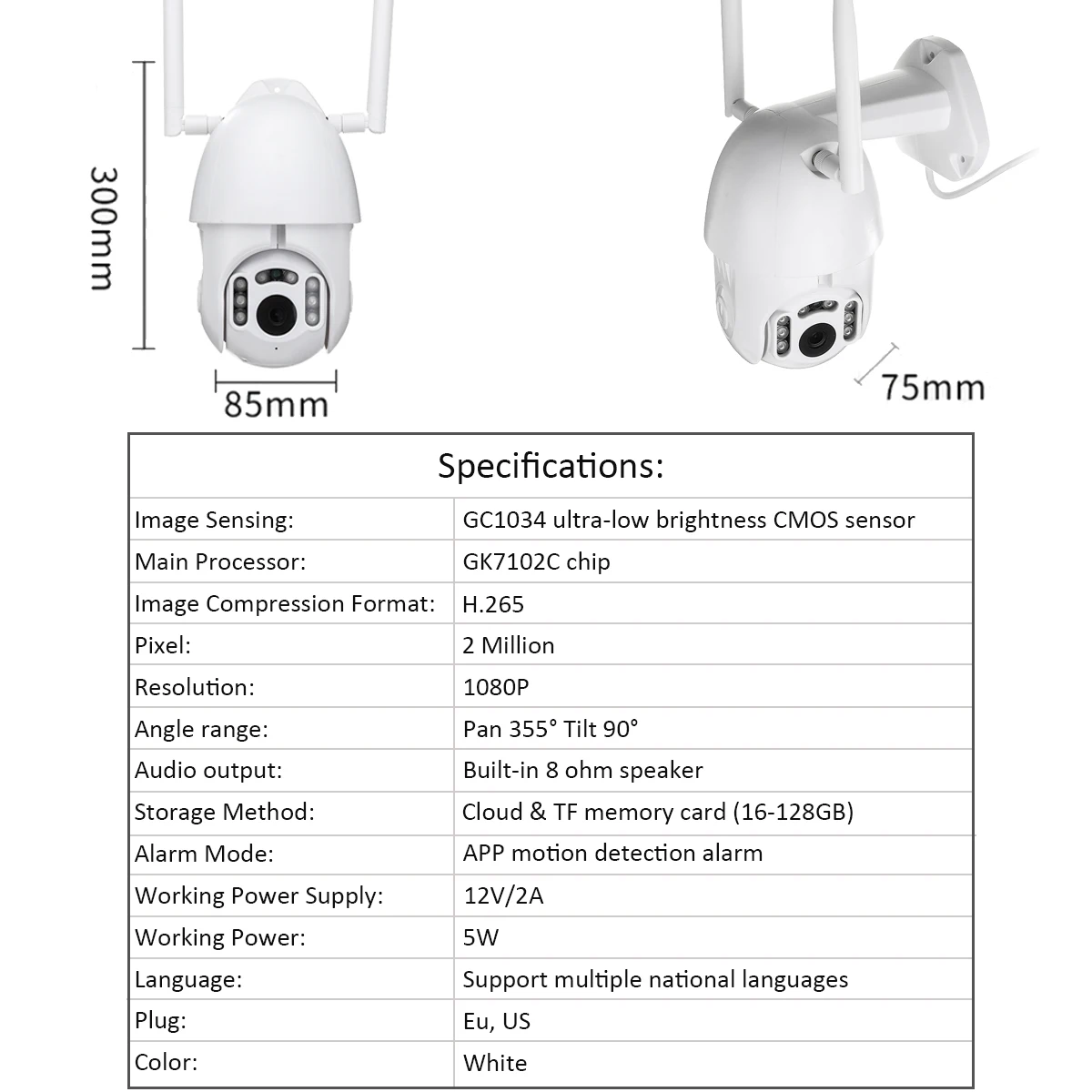 

1080P IP Camera Wifi Outdoor Security Waterproof Surveillance Camera Human Detection Voice Alarm Night Vision PTZ Cctv Camera
