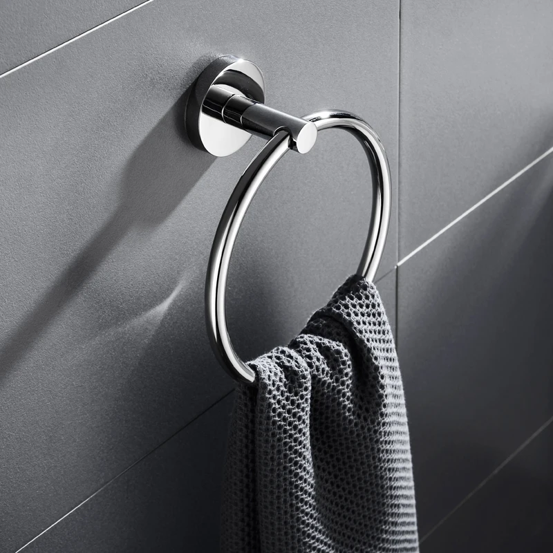 

Towel Ring Bathroom Towel Hanger Holder Rust Proof Wall Mount Round Style Polished Towel Racks