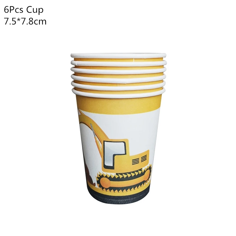 6pcs paper cup Строительный трактор тема экскаватор надувные шары грузовик автомобиль баннеры детский день рождения, день рождение мальчика вечерние принадлежности - Цвет: 6pcs paper cup