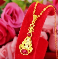 hi girl long not fade 24k gold court style pipa pendant necklace for wedding jewelry with chain choker birthday gift