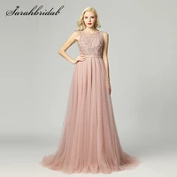 elegant 2021 evening dresses long beaded sequins o neck tulle backless zipper dubai arabic formal prom party gown vestidos 5465