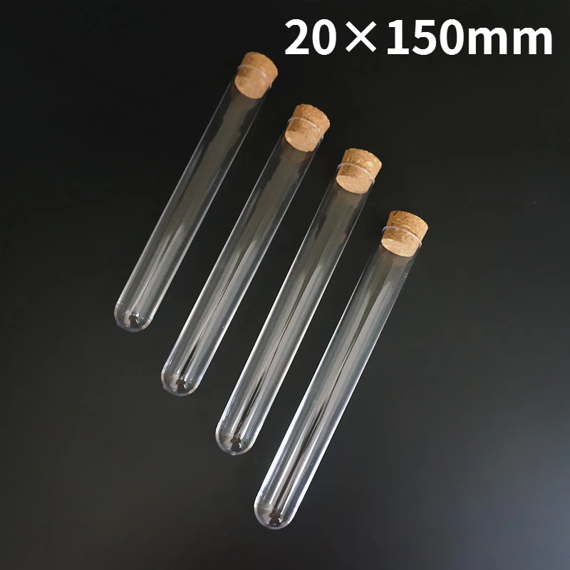 

50pcs/lot 20X150mm Lab Clear Plastic Test Tubes With Corks Stoppers Caps Wedding Favor Gift Tube Laboratory School Experiment