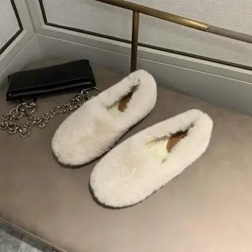 

Loafers Fur Shoes Woman Flats Round Toe Casual Female Sneakers All-Match Modis Autumn Slip-on Dress 2021 Fall New Winter Fashion