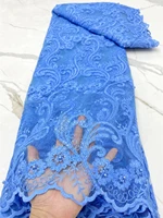 african lace fabric embroidered nigerian wedding high quality 2022 french tulle lace fabric with beads and sequins 4525b