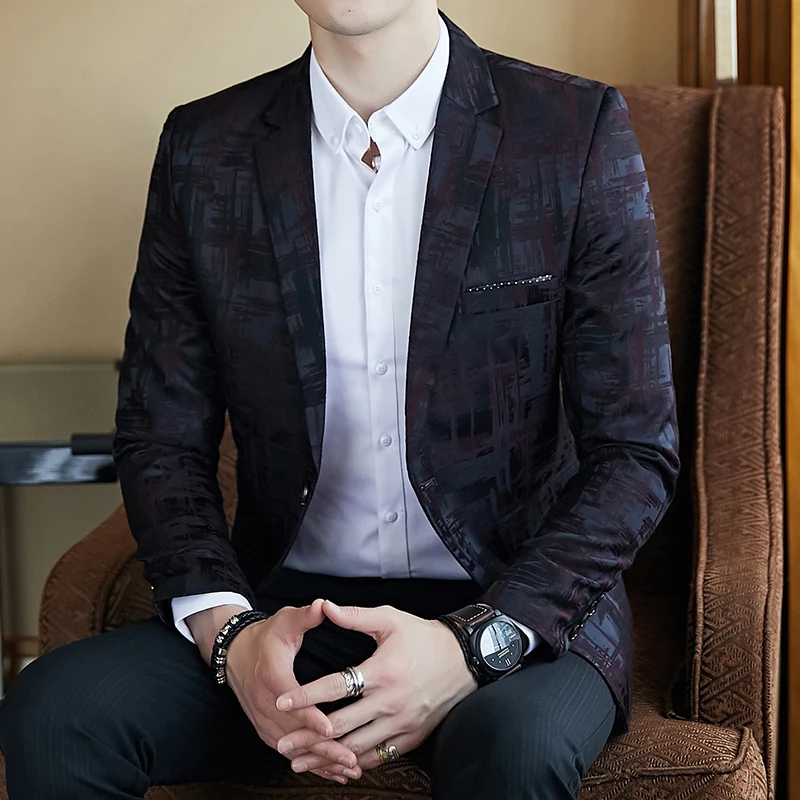 2019 Male business Suite Autumn Classic Brand Blazer Men Single Button Casual Print Slim Fit Business Suit Jackets size S-5XL | Мужская