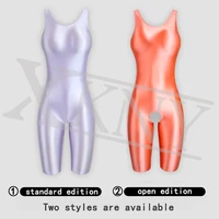 new sexy women oily vest can open crotch one piece swimsuit shiny sports siamese yoga pants tights plus size bathing suits