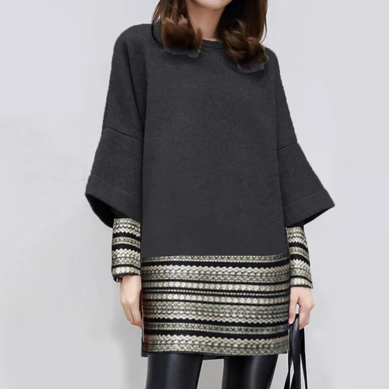 

Autumn Winter Elegant Half Sleeve Shirt Dress Women Casual Loose O Neck Party Dresses Fashion Patchwork Striped Dress Vestidos