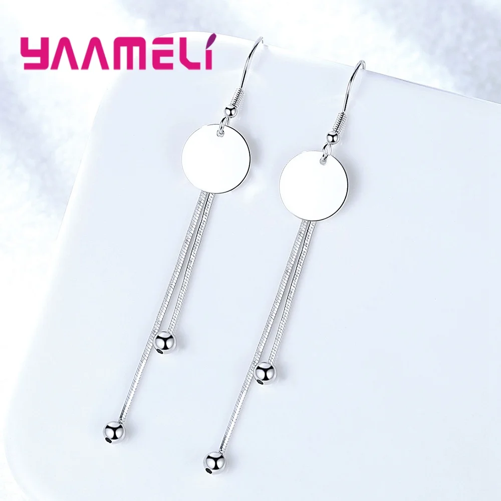 Женские серьги-подвески из серебра 925 пробы с круглым кулоном | Украшения и