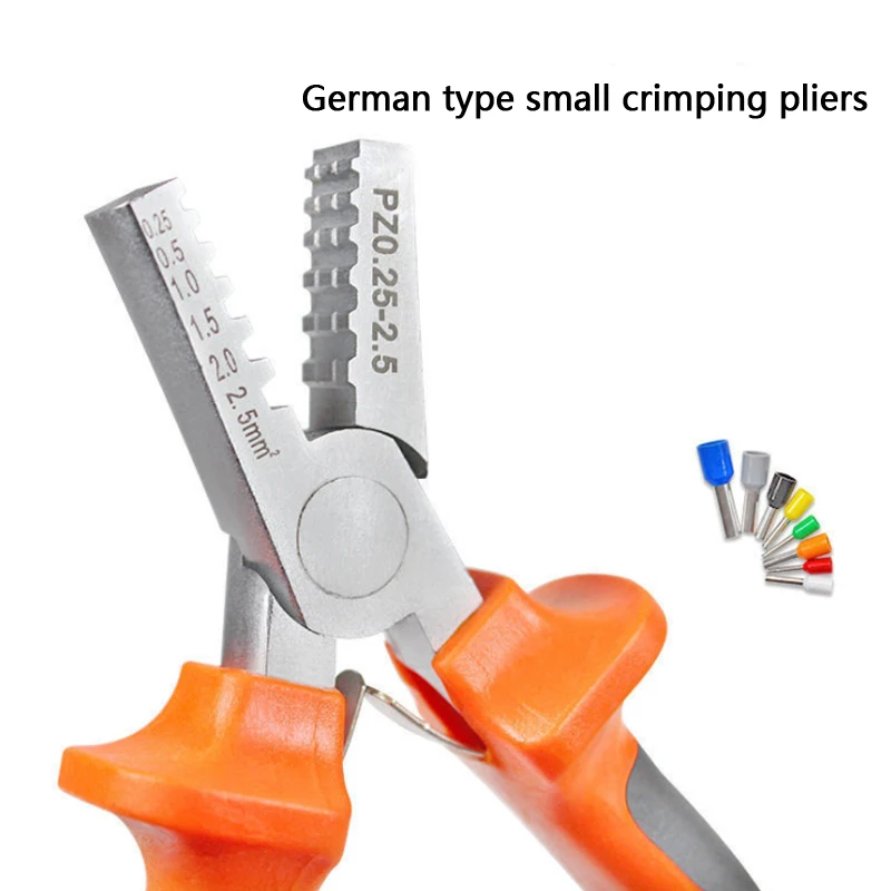 New Electrician Pz1.5-6 Germany Style Small Crimping Pliers for Insulated and Non-insulated Ferrules Terminals Clamp Hand Tools