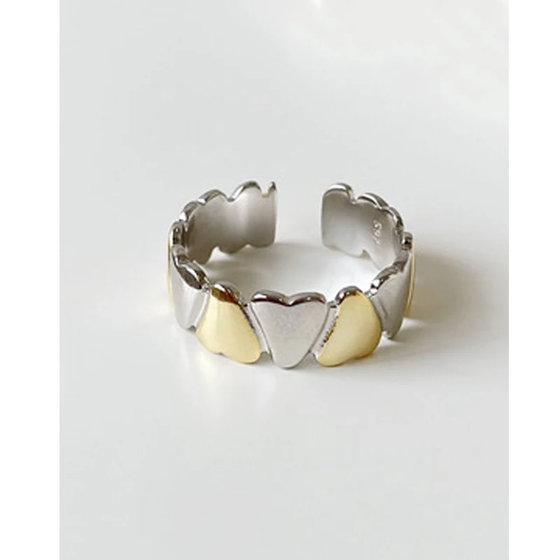 

MLKENLY Fashion Love Heart Surrounding Personality Opening Ring 925 Silver Finger High Quality Jewelry for Women