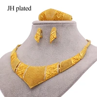 dubai new 24k gold color jewelry sets african indian bridal wedding gifts for women necklace bracelet earrings ring jewelery set