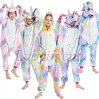 Единорог пижамы для детей с принтами животных; Комплект пижамы для девочек Kigurumi Стич панда костюм для детей на зиму; Теплая одежда для сна для мальчиков; Ползунки для девочек
