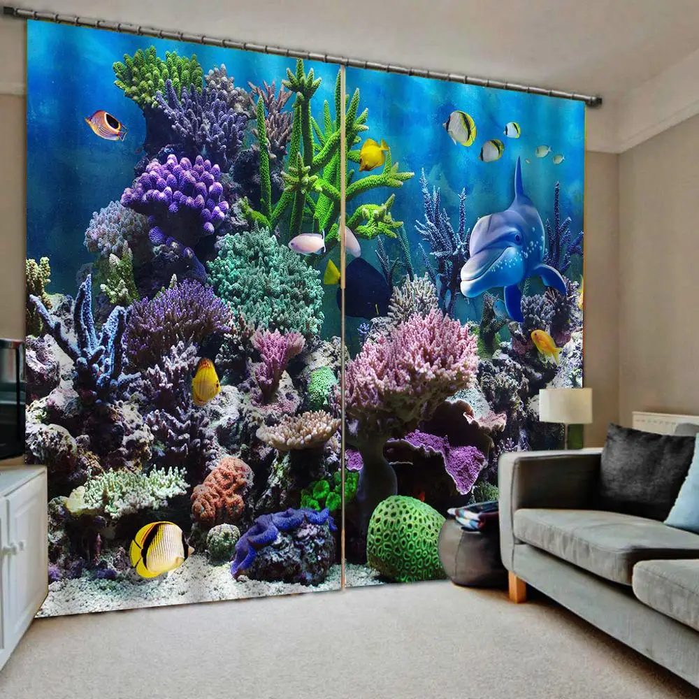 

Custom any size photo blue 3D Curtain Luxury Blackout Window Curtain Living Room ocean Drapes Cortinas