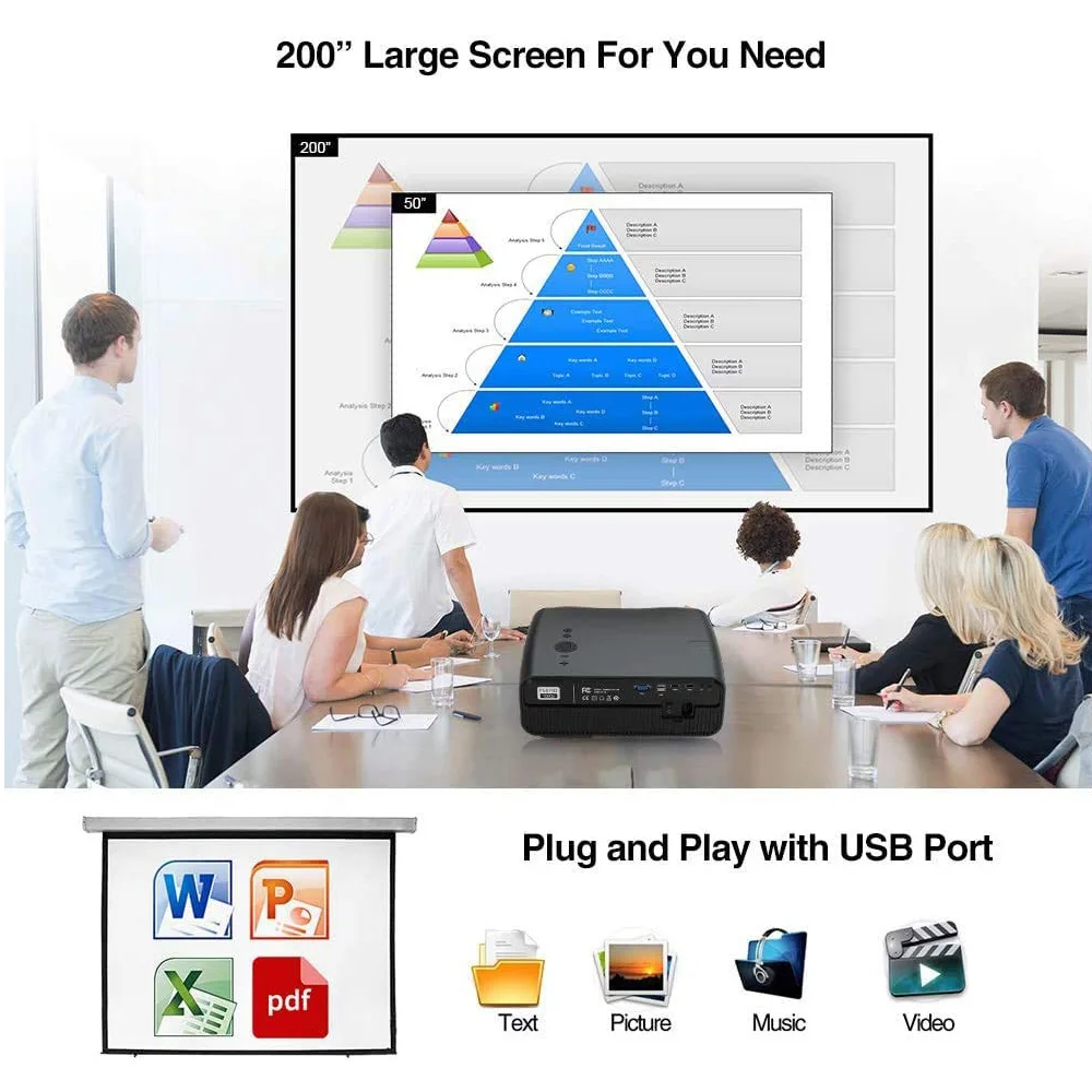 Видеопроектор 4K для домашнего кинотеатра Led Android 6 0 7200 лм беспроводной Airplay черный