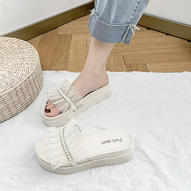 

Shoes Women House Slippers Platform Pantofle Shale Female Beach String Bead Luxury Slides Soft 2021 Sabot Designer Summer Flat