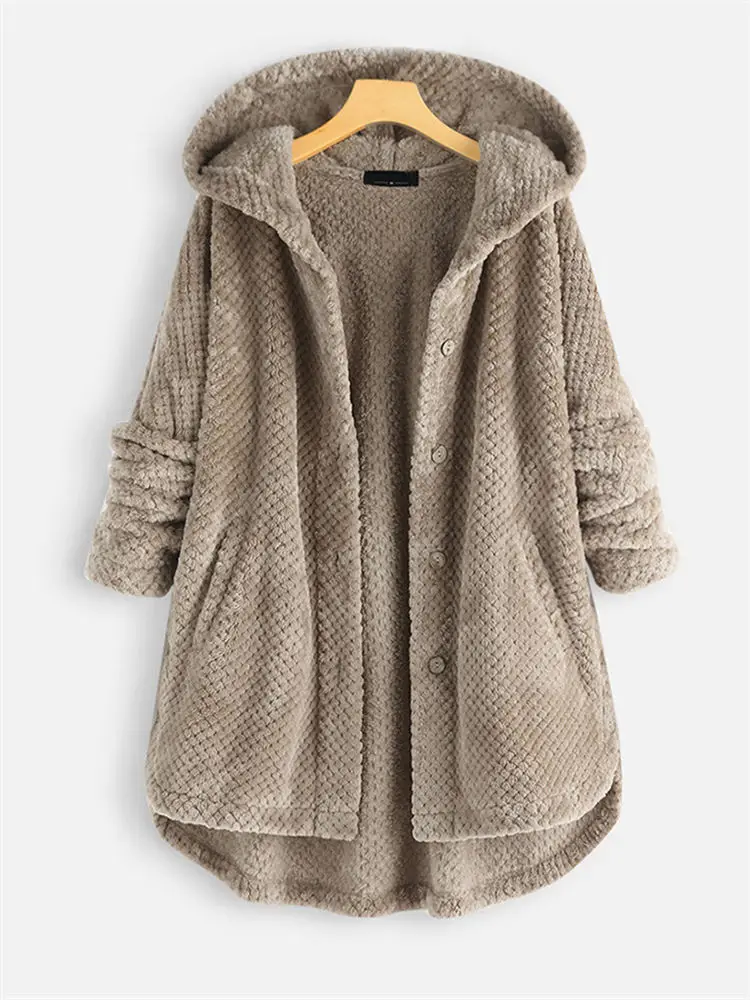 Women Oversized Sherpa Fleece Coat Hooded Double Sided Fleece Cardigan Plus Size 5XL Waffle Puff Teddy Robe