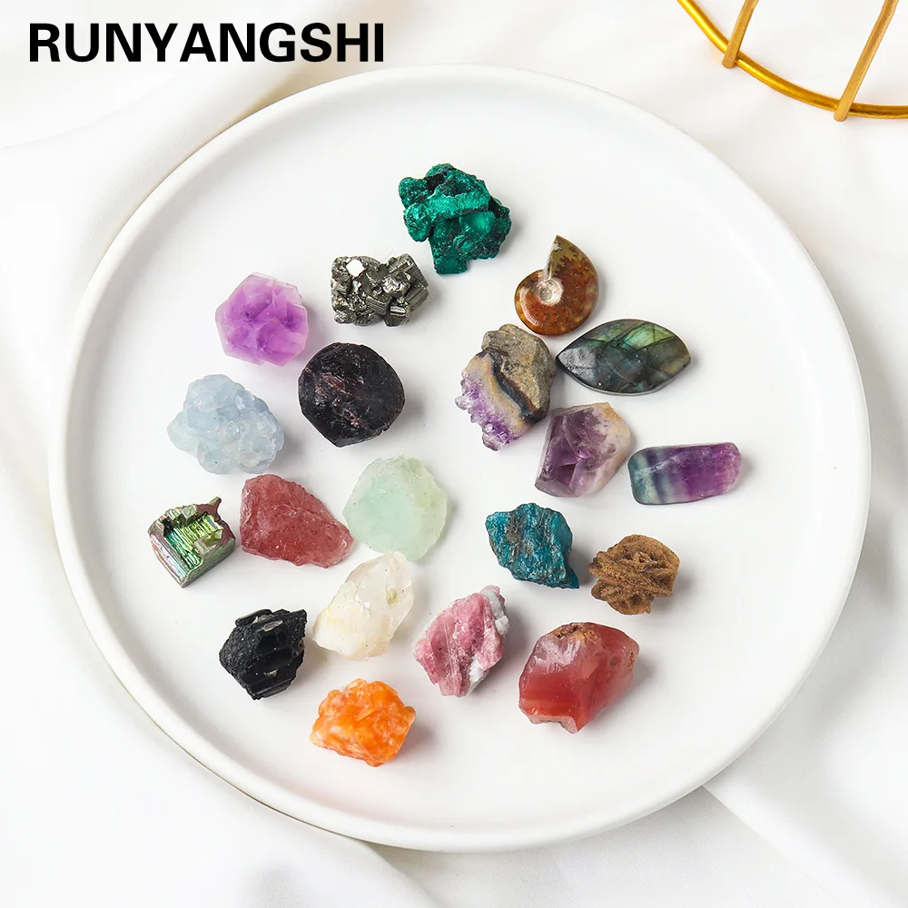 

1set Natural Raw Stone Unpolished Mineral Specimens Healing Quartz Collection Gift Box Popular Science For Children Home Decor
