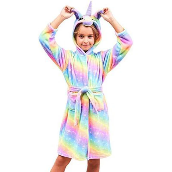 Kigurumi/Детские Банные халаты с капюшоном и единорогом; детский банный халат со звездами и радугой; пижамы для мальчиков и девочек; ночная рубашка; детская одежда для сна - Цвет: Star unicorn