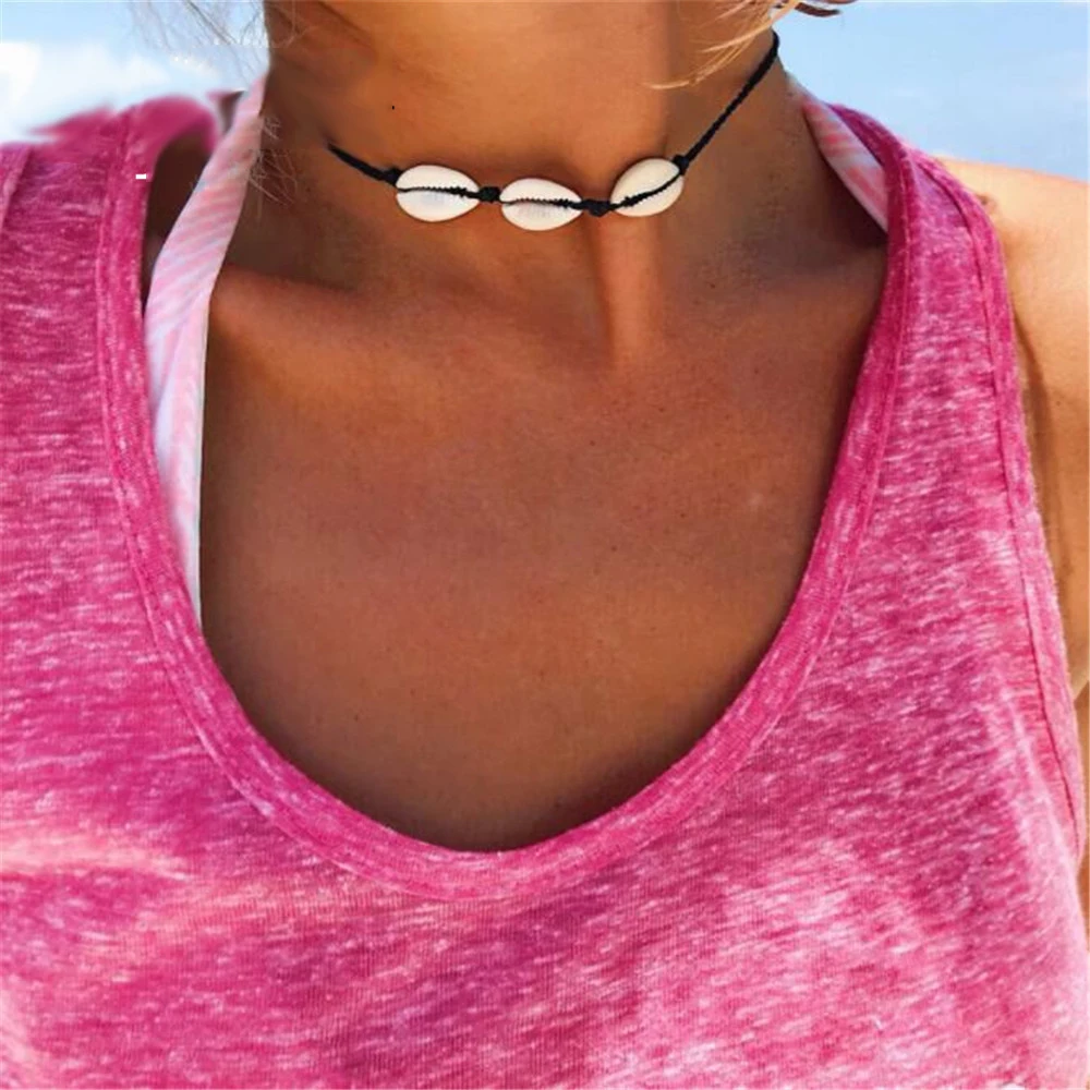 Новинка 2019 модное простое ожерелье с раковинами из черной веревки для женщин