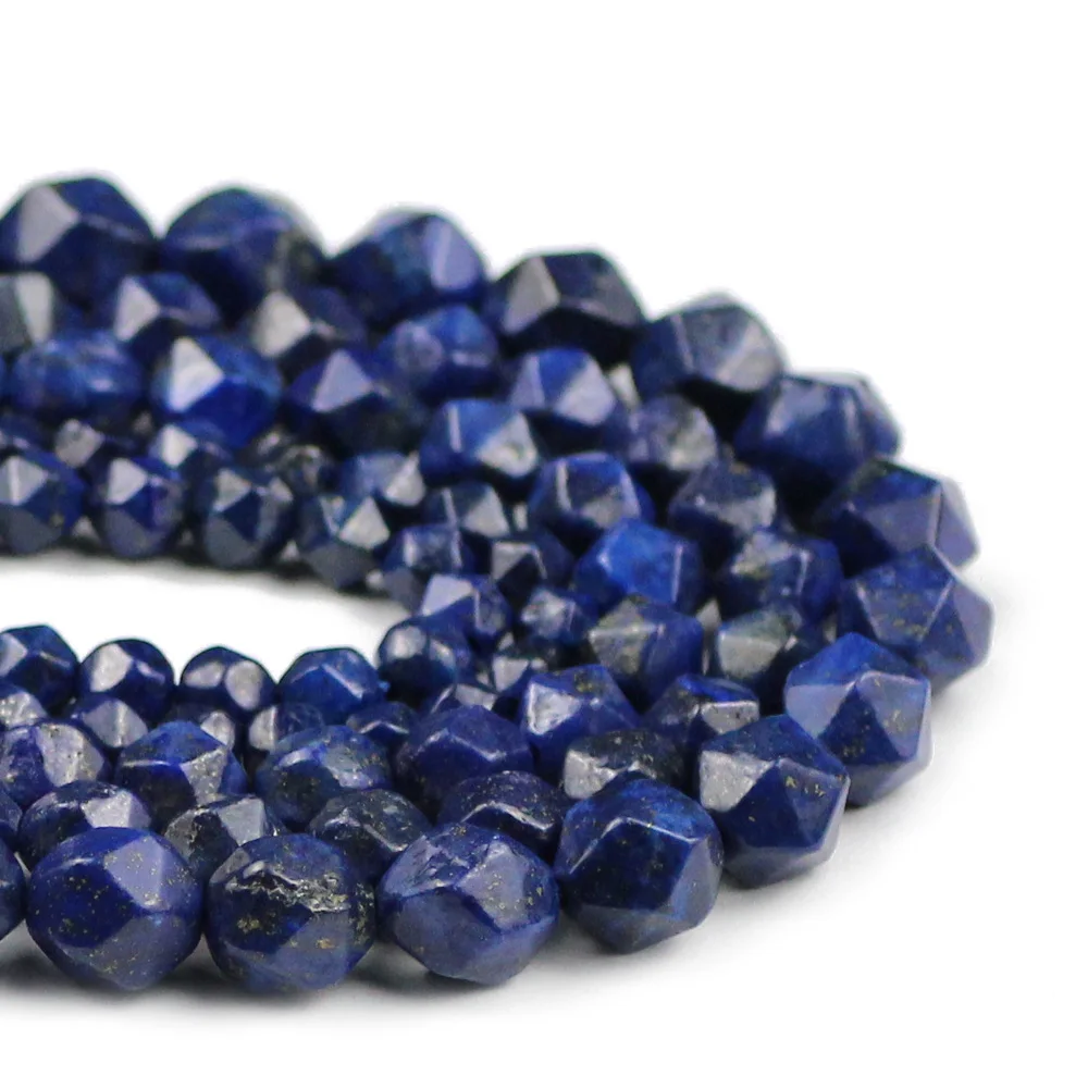 

Big Faceted Round Lapis lazuli beads Natural Stone 6 8 10mm Dark blue Spacer Loose Beads For Jewelry Making Bracelet DIY 15"inch