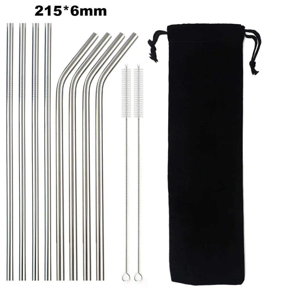 8Pcs Silver Set 18/10 складной набор соломы из нержавеющей стали, многоразовая телескопическая соломинка для питья, портативная соломинка для путешествий, металлическая соломенная щетка для питья - Цвет: 8Pcs Silver Set