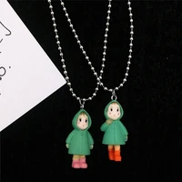 anime red galoshes girl doll necklaces women cartoon green raincoat girls charm choker cute dolls pendant necklace for kids gift