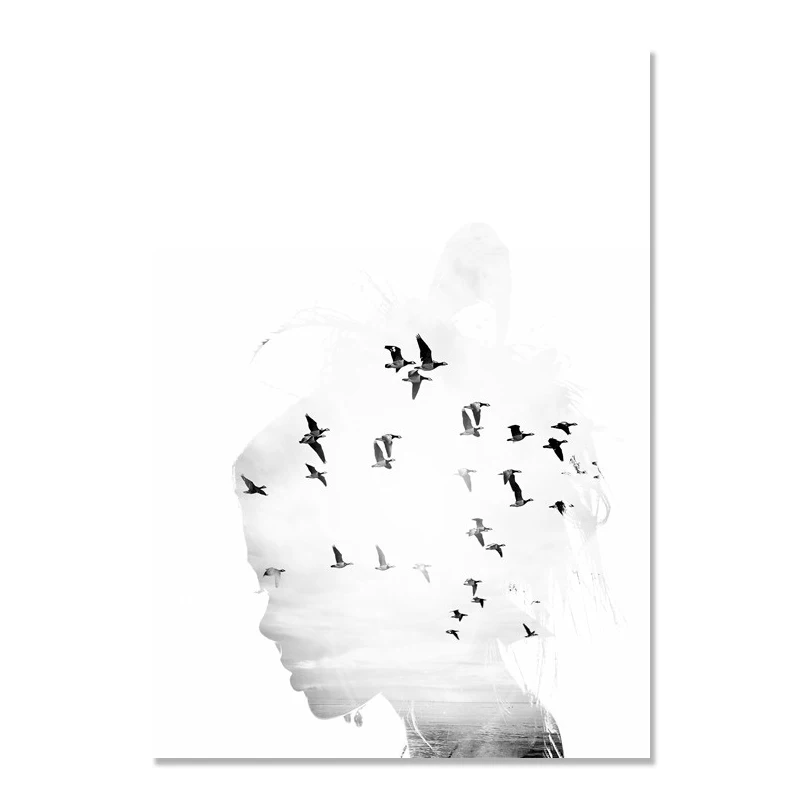 Черно-белая птица настенная живопись скандинавский плакат холст картины для