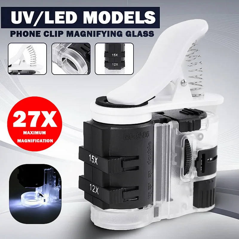Увеличительная линза 60 100X с зажимом встроенсветодиодный светодиодной