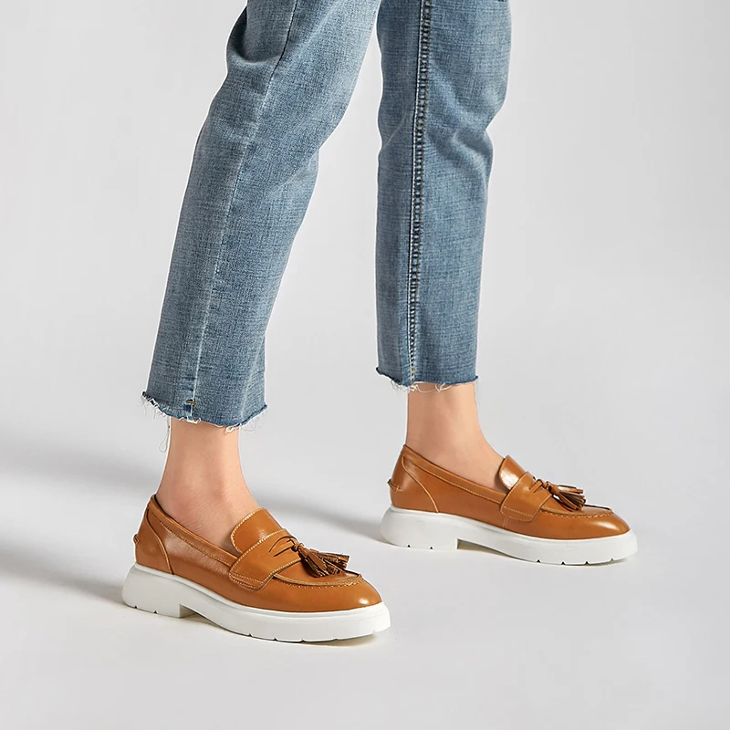 Женские лоферы без застежки MEZEREON модные туфли на плоской подошве из натуральной