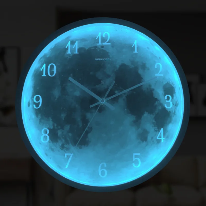 

12 Inch Luminous Wall Clock Modern Design Silent Wall Clock Glow Voice Control Large Non Ticking Hanging Watch With Night Light