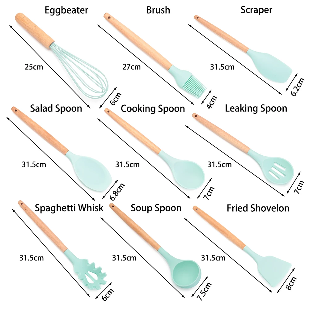 Силиконовая антипригарная кухонная утварь 1 шт. деревянная ручка столовая посуда