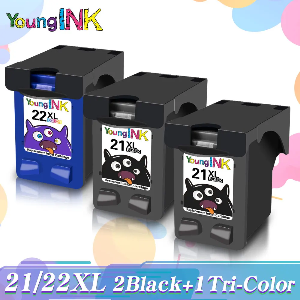 

3 Pcs youngink Ink Cartridge Remanufactured replacement For HP 21 22 HP 21XL 22 XL For Deskjet Envy D1311 D1320 D1330 Printer