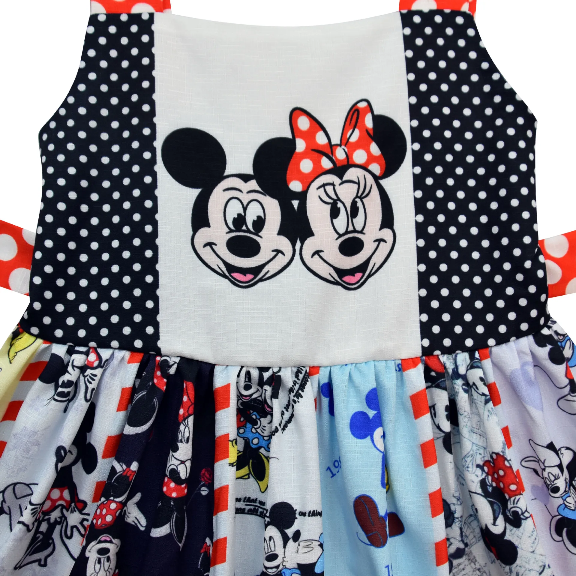 2020 г. Новое Летнее Детское платье в горошек с Минни Маус для девочек Открытое на