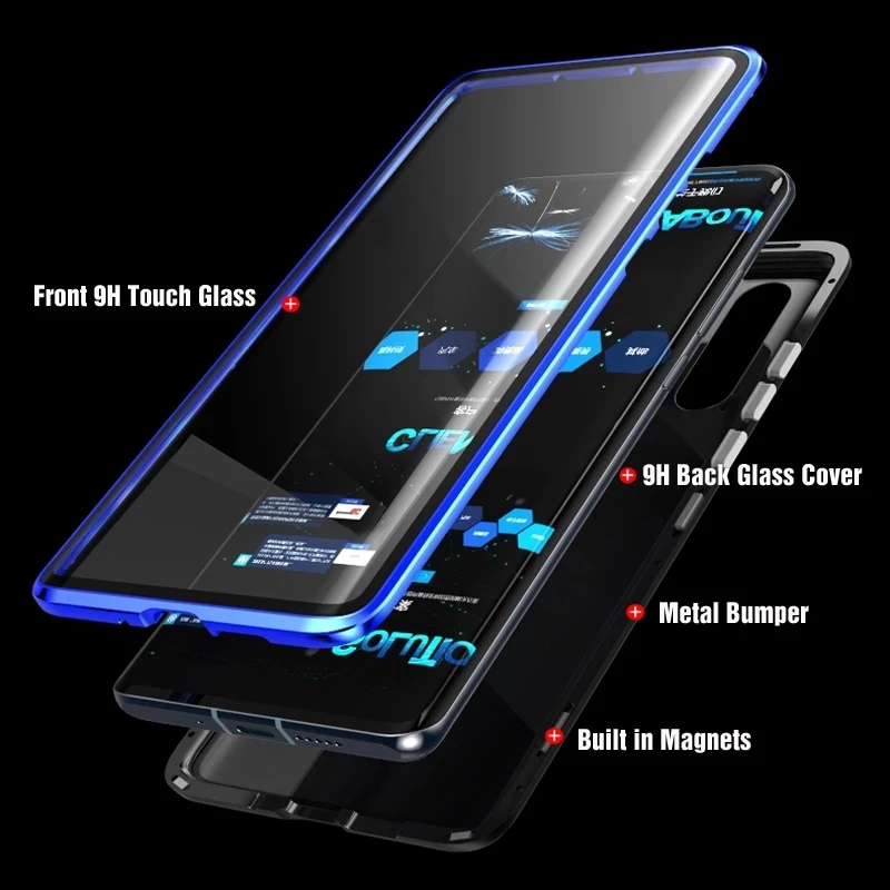 mobile phone magnetic metal case double sided glass shell huawei honor mate 30 20 lite p40 p30 p20 pro 8x 9x y9 p smart z 2019 free global shipping