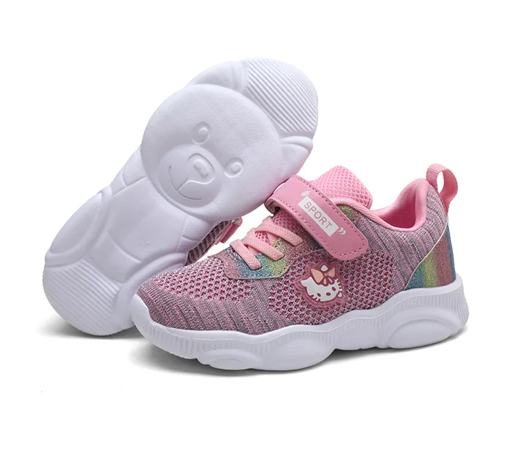 Hello kitty/детская обувь для девочек; осенние детские спортивные повседневные кроссовки; Высококачественная сетчатая обувь для девочек; дышащая обувь; светильник