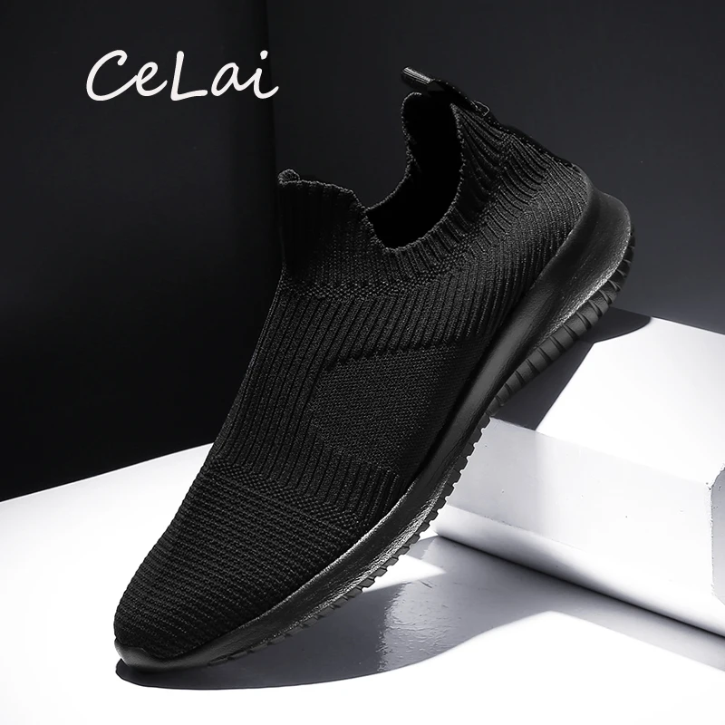 

Plus Size Male Walking Socks Shoes 2021 New Men Shoes Sneakers Outdoor Slip On Breathable Loafers Black White buty meskie A-039