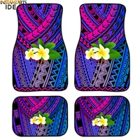 Floor Carpet for Auto Polynesian Tribal with White Plumeria Design Full Set Car Rugs Foot Mats Auto Accessories Car Styling