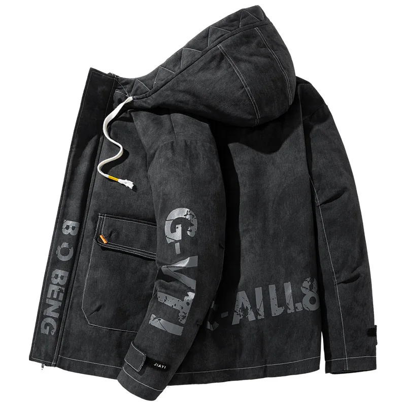 2021 New Men's Autumn and Winter Printing Casual Fashion Loose Thick Tooling Short Padded Jack