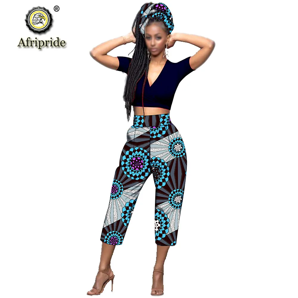 AFRIPRIDE африканские укороченные штаны с шарфом африканская одежда для женщин bazin riche аппликация дизайн прямые S1921003 - Цвет: 324X